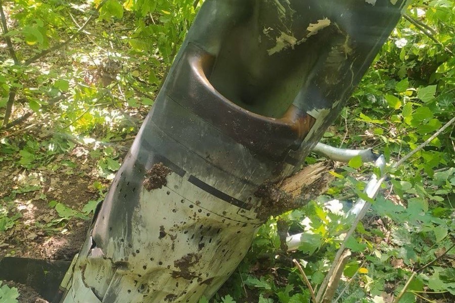 Remains of a Kalibr cruise missile shot down by Ukrainian air defence, August 2022.