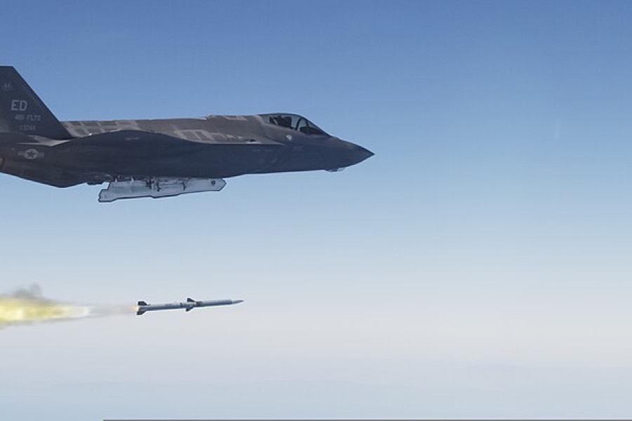 An F-35A launches an AIM-120 AMRAAM over a test range off California in 2013.