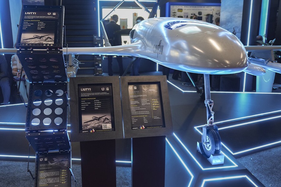Antonov Liutyi long-range strike drone on display at MSPO 2026 in Kielce.