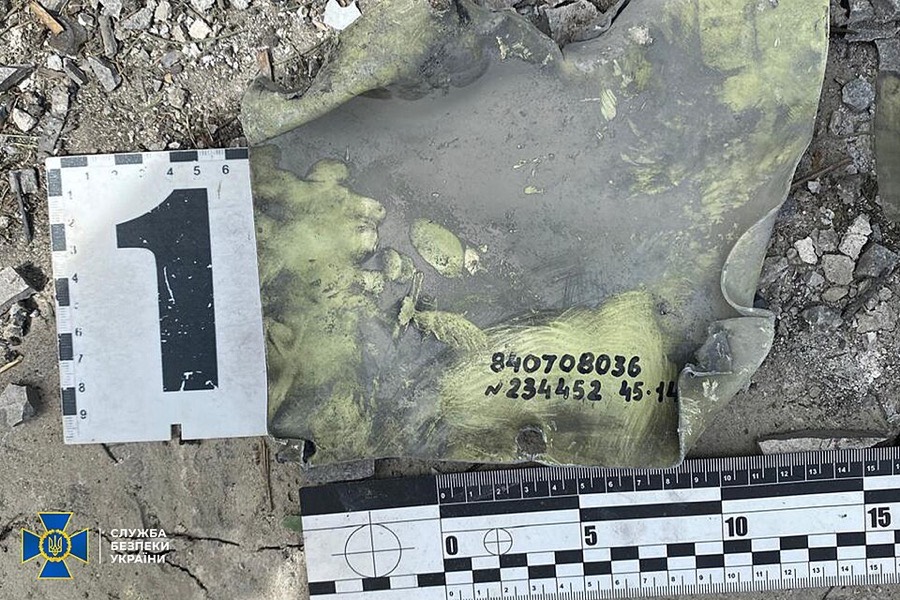 Kh-101 fragment with serial number recovered at Okhmatdyt children's hospital in Kyiv, July 2024.