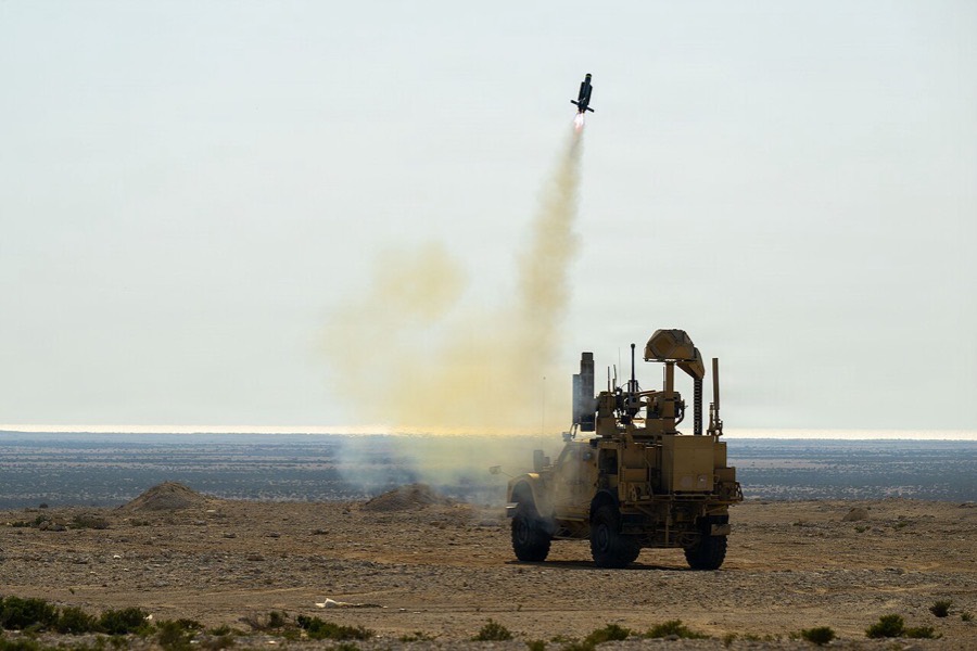 An MRAP with an M-LIDS launches an interceptor in the CENTCOM area, January 2026.
