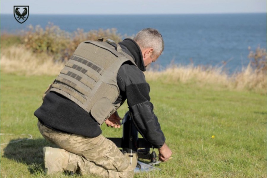 A Sting interceptor drone being prepared for launch.
