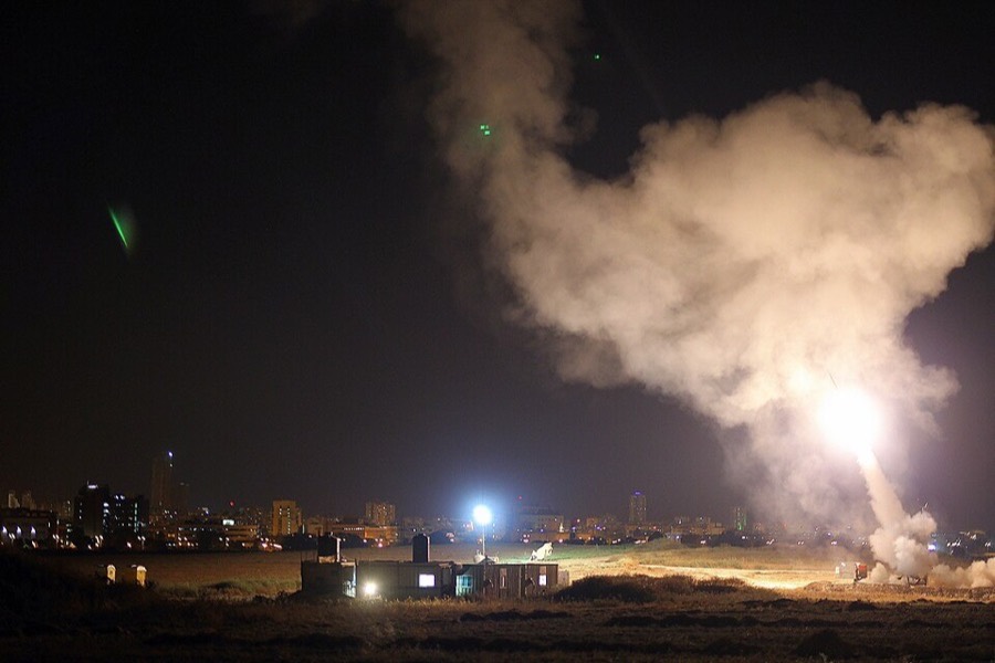 Iron Dome interceptors engaging rockets aimed at Ashdod in 2014.