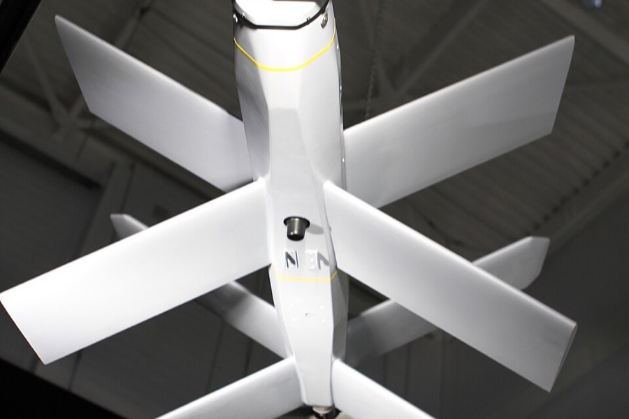 Front view of a ZALA Lancet loitering munition at the Army-2020 forum.